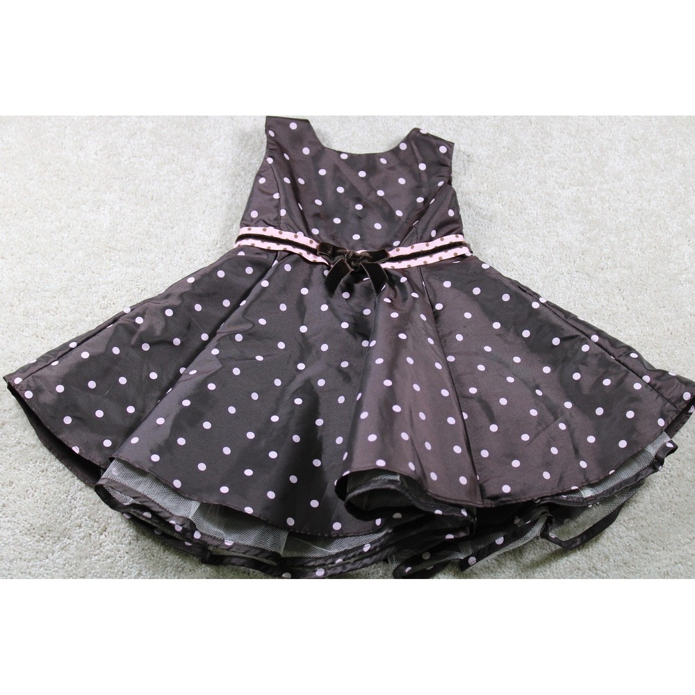 Rare Editions Dress Girls 12M Party Polka Dot Bow Sleeveless Tulle Mesh Special